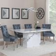 Naples White Marble Dining Set - Knocker Back Grey Velvet Fabric Dining Chair with Chrome Legs