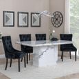 Naples White Marble Dining Set - Lion Knocker Back Black Velvet Fabric Dining Chair with Black Wooden Legs