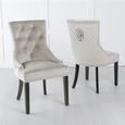 Naples White Marble Dining Set - Lion Knocker Back Champagne Velvet Fabric Dining Chair with Black Wooden Legs