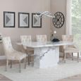 Naples White Marble Dining Set - Lion Knocker Back Champagne Velvet Fabric Dining Chair with Chrome Legs