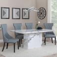 Naples White Marble Dining Set - Mimi Grey Leather Dining Chair