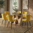 Newton Dining Set - 6 Seater - 180cm - Clear Glass and Natural - 6 Langley Yellow Fabric Chair
