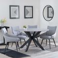 Novara Grey Ceramic 4 Seater Round Dining Set - 4 Ace Grey Fabric Swivel Dining Chair