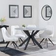 Novara Grey Ceramic 4 Seater Round Dining Set - 4 Arctic Cream Velvet Fabric Swivel Dining Chair
