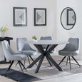 Novara Grey Ceramic 4 Seater Round Dining Set - 4 Arctic Grey Velvet Fabric Swivel Dining Chair