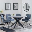 Novara Dining Set - 4 Seater - 130cm - Round - Grey Ceramic - 4x Boden Dining Chairs - Dark Grey Fabric - Swivel