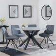 Novara Dining Set - 4 Seater - 130cm - Round - Grey Ceramic - 4x Boden Dining Chairs - Grey Fabric - Swivel