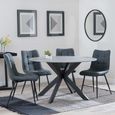Novara Dining Set - 4 Seater - 130cm - Round - Grey Ceramic - 4x Corona Dining Chairs - Light Grey Fabric