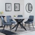 Novara Dining Set - 4 Seater - 130cm - Round - Grey Ceramic - 4x Darwin Dining Chairs - Dark Grey Fabric