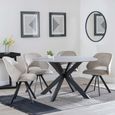 Novara Dining Set - 4 Seater - 130cm - Round - Grey Ceramic - 4x Ion Dining Chairs - Beige Velvet Fabric - Swivel