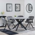 Novara Dining Set - 4 Seater - 130cm - Round - Grey Ceramic - 4x Ion Dining Chairs - Dark Grey Velvet Fabric - Swivel