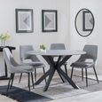 Novara Dining Set - 4 Seater - 130cm - Round - Grey Ceramic - 4x Peyton Dining Chairs - Grey Fabric