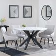 Novara White Ceramic 4 Seater Round Dining Set - 4 Ace Beige Fabric Swivel Dining Chair