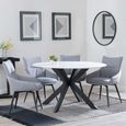 Novara White Ceramic 4 Seater Round Dining Set - 4 Ace Grey Fabric Swivel Dining Chair