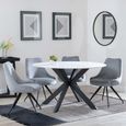 Novara White Ceramic 4 Seater Round Dining Set - 4 Arctic Grey Velvet Fabric Swivel Dining Chair