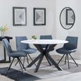 Novara White Ceramic 4 Seater Round Dining Set - 4 Boden Dark Grey Fabric Swivel Dining Chair