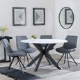 Novara White Ceramic 4 Seater Round Dining Set - 4 Boden Grey Fabric Swivel Dining Chair