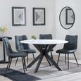Novara White Ceramic 4 Seater Round Dining Set - 4 Corona Light Grey Fabric Dining Chair
