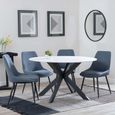 Novara White Ceramic 4 Seater Round Dining Set - 4 Darwin Dark Grey Fabric Dining Chair