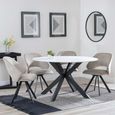 Novara White Ceramic 4 Seater Round Dining Set - 4 Ion Beige Velvet Fabric Swivel Dining Chair