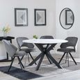 Novara White Ceramic 4 Seater Round Dining Set - 4 Ion Dark Grey Velvet Fabric Swivel Dining Chair