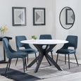 Novara White Ceramic 4 Seater Round Dining Set - 4 Peyton Blue Fabric Dining Chair