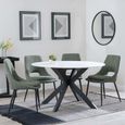 Novara White Ceramic 4 Seater Round Dining Set - 4 Peyton Green Fabric Dining Chair
