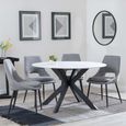 Novara White Ceramic 4 Seater Round Dining Set - 4 Peyton Grey Fabric Dining Chair