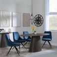 Palma Walnut Oval Dining Set - Arctic Blue Velvet Fabric Swivel Dining Chair