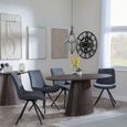 Palma Walnut Oval Dining Set - Boden Grey Fabric Swivel Dining Chair