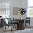 Palma Walnut Oval Dining Set - Darwin Green Fabric Dining Chair