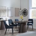 Palma Walnut Oval Dining Set - Peyton Blue Fabric Dining Chair