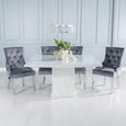 Turin Dining Set - 8 Seater - 140cm - Square - White Marble - Knocker Back Dining Chairs - Grey Fabric - Chrome Legs