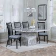Turin Grey Marble Square Dining Set - Athena Black High Gloss Slatted Back Dining Chair with Grey Seat Pads