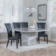 Turin Grey Marble Square Dining Set - Cadiz Black Leather Dining Chair