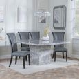 Turin Grey Marble Square Dining Set - Cadiz Grey Leather Dining Chair