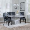 Turin Grey Marble Square Dining Set - Carmela Black Leather Dining Chair