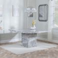 Turin Grey Marble Square Dining Set - Mimi Grey Leather Dining Chair