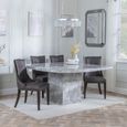Turin Grey Marble Square Dining Set - Paris Brown Leather Dining Chair with Brown Legs