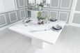 Turin White Marble Square Dining Set - Black Fabric Knocker Back Dining Chair with Chrome Legs