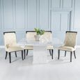 Turin White Marble Square Dining Set - Carmela Cream Faux Leather Chair