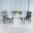 Turin White Marble Square Dining Set - Carmela Grey Faux Leather Chair
