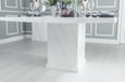 Turin White Marble Square Dining Set - Grey Fabric Knocker Back Dining Chair with Chrome Legs