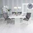 Turin White Marble Square Dining Set - Grey Fabric Knocker Back Dining Chair with Chrome Legs