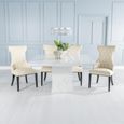 Turin White Marble Square Dining Set - Mimi Cream Faux Leather Chair