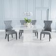 Turin White Marble Square Dining Set - Mimi Grey Faux Leather Chair
