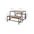 Urban Industrial Style Dining Set - 2 Seater - 118cm - with 2 Benches - Rustic Wood