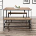 Urban Industrial Style Dining Set - 2 Seater - 118cm - with 2 Benches - Rustic Wood