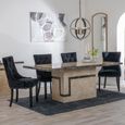 Venice Cream Marble Dining Set - Knocker Back Black Velvet Fabric Dining Chair with Black Wooden Legs
