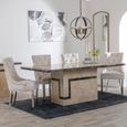 Venice Cream Marble Dining Set - Knocker Back Champagne Velvet Fabric Dining Chair with Chrome Legs